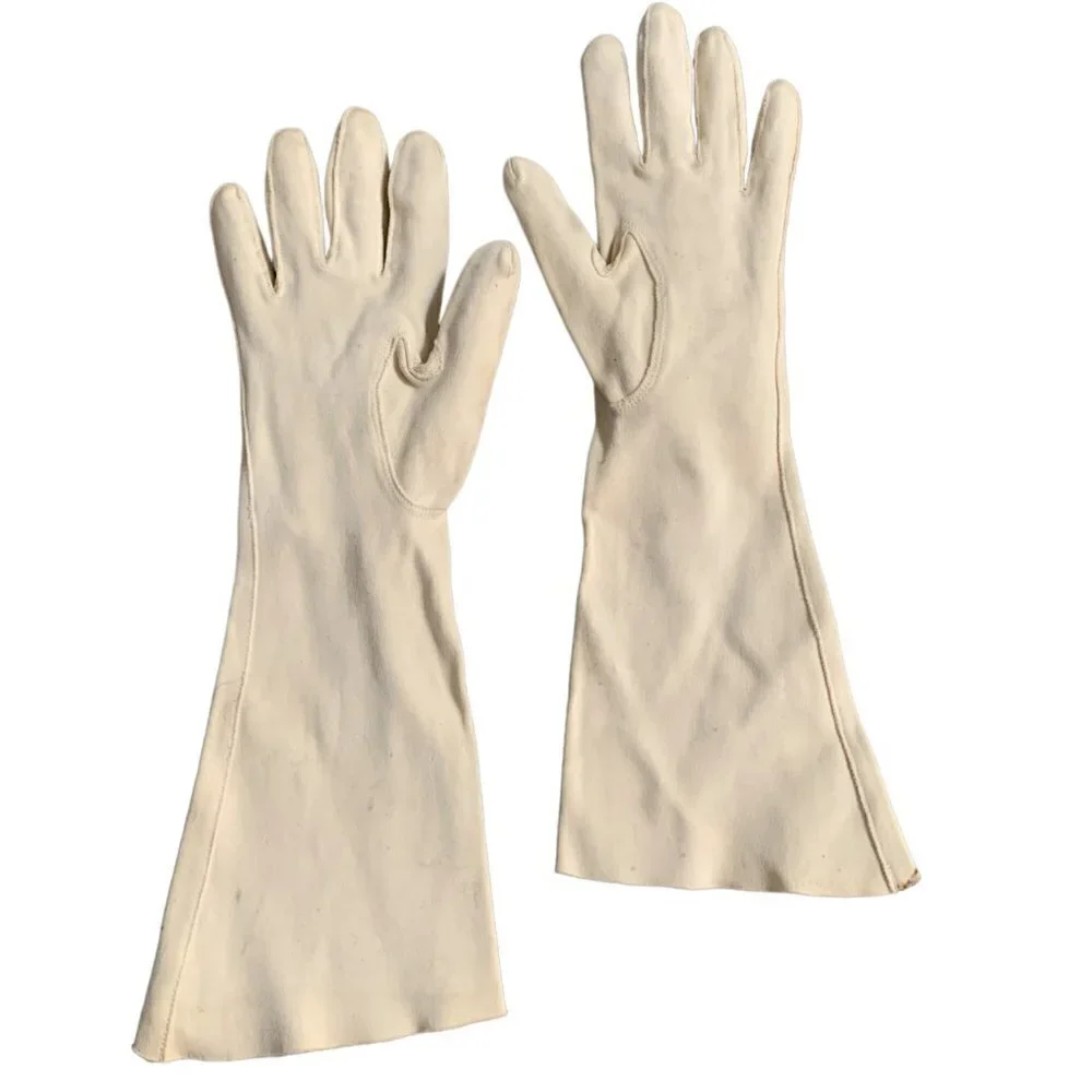 VTG Kerrybrooke Sears Sz 7-1/2 Ladies Long‎ Cotton Gloves Off-White/Beige #92Q